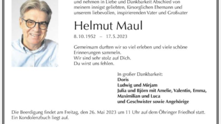 Traueranzeige Helmut Maul